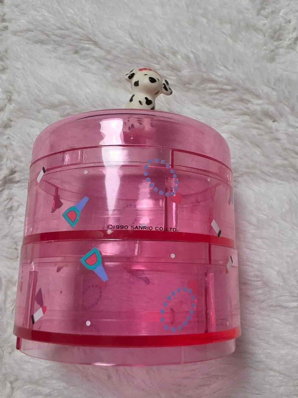 Vintage 1990 Sanrio Spottie Dottie Pink 2-Tier Jewelry Trinket Box Case Plastic